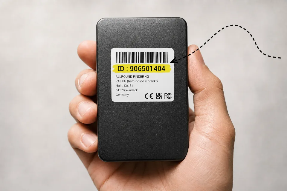 Tracker with the Tracker ID highlighted on the barcode label